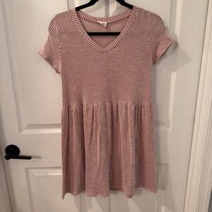 ANTHROPOLOGIE CAUTION TO THE WIND CORAL PINK STRIPE SIZE Small‎ SKATER DRESS